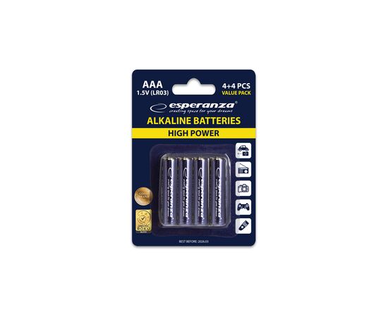 Батарейка Esperanza AAA LR03 Alkaline * 8 (EZB104), изображение 3 Батарейка Esperanza AAA LR03 Alkaline * 8 (EZB104), изображение 3