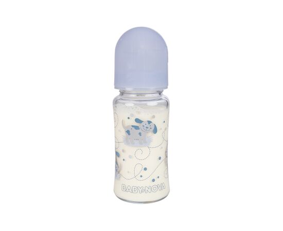 Бутылочка для кормления Baby-Nova Декор, с широким горлышком, 230 мл, голубая (3966386)