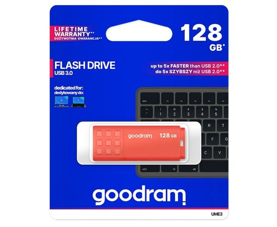USB флеш накопитель Goodram 128GB UME3 Orange USB 3.0 (UME3-1280O0R11), изображение 4 USB флеш накопитель Goodram 128GB UME3 Orange USB 3.0 (UME3-1280O0R11), изображение 4