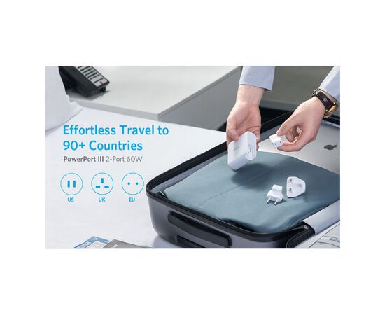 Зарядное устройство Anker PowerPort Atom III Duo - 60W 2xUSB-С (White) (A2629H21), изображение 2 Зарядное устройство Anker PowerPort Atom III Duo - 60W 2xUSB-С (White) (A2629H21), изображение 2
