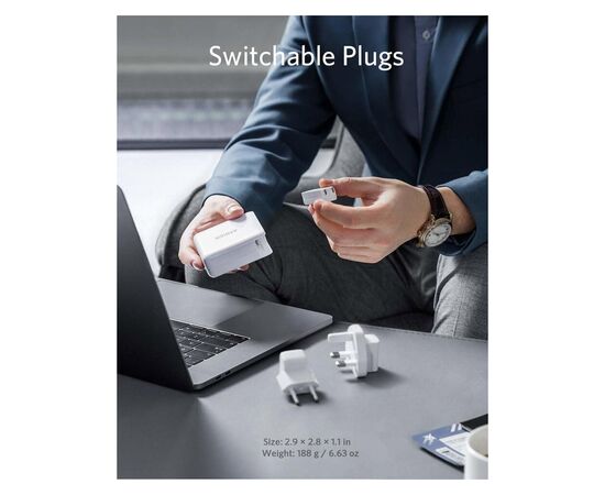 Зарядное устройство Anker PowerPort Atom III Duo - 60W 2xUSB-С (White) (A2629H21), изображение 4 Зарядное устройство Anker PowerPort Atom III Duo - 60W 2xUSB-С (White) (A2629H21), изображение 4