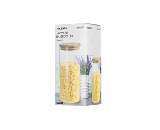 Емкость для сыпучих продуктов Ardesto Fresh стекло, бамбук 1000 мл (AR1310BLR), изображение 3 Емкость для сыпучих продуктов Ardesto Fresh стекло, бамбук 1000 мл (AR1310BLR), изображение 3