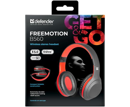 Наушники Defender FreeMotion B560 Bluetooth Black-Red (63560), изображение 10 Наушники Defender FreeMotion B560 Bluetooth Black-Red (63560), изображение 10