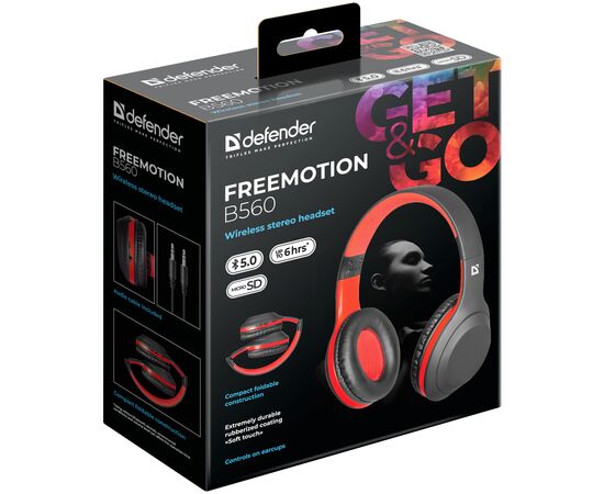 Наушники Defender FreeMotion B560 Bluetooth Black-Red (63560), изображение 9 Наушники Defender FreeMotion B560 Bluetooth Black-Red (63560), изображение 9