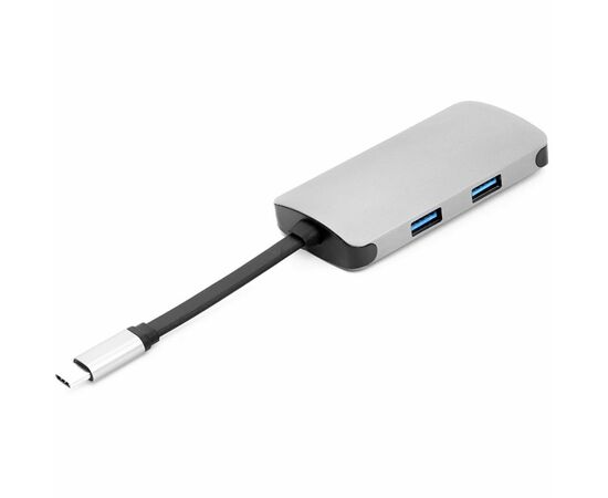 Концентратор PowerPlant Type-C - HDMI 4K, USB 3.0, USB Type-C, RJ45 (CA911691)