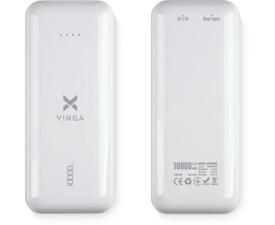Батарея универсальная Vinga 10000 mAh glossy white (VPB1MWH), изображение 7 Батарея универсальная Vinga 10000 mAh glossy white (VPB1MWH), изображение 7