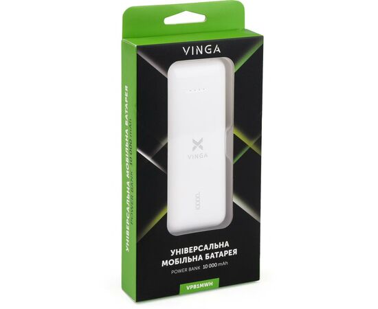 Батарея универсальная Vinga 10000 mAh glossy white (VPB1MWH), изображение 9 Батарея универсальная Vinga 10000 mAh glossy white (VPB1MWH), изображение 9
