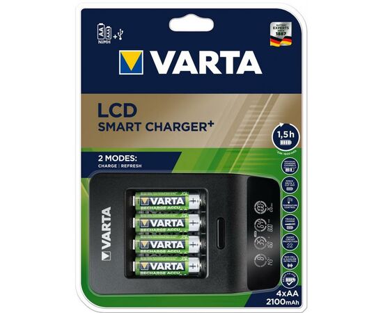 Зарядное устройство для аккумуляторов Varta LCD Smart Plus CHARGER +4*AA 2100 mAh (57684101441), изображение 4 Зарядное устройство для аккумуляторов Varta LCD Smart Plus CHARGER +4*AA 2100 mAh (57684101441), изображение 4