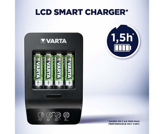 Зарядное устройство для аккумуляторов Varta LCD Smart Plus CHARGER +4*AA 2100 mAh (57684101441), изображение 5 Зарядное устройство для аккумуляторов Varta LCD Smart Plus CHARGER +4*AA 2100 mAh (57684101441), изображение 5
