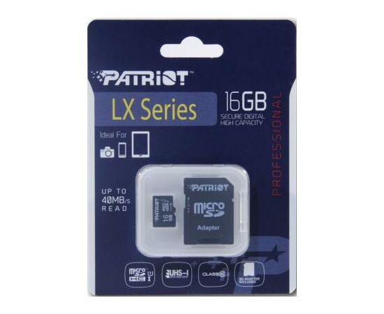 Карта памяти Patriot 16GB microSD class10 UHS-I (PSF16GMCSDHC10), изображение 2 Карта памяти Patriot 16GB microSD class10 UHS-I (PSF16GMCSDHC10), изображение 2