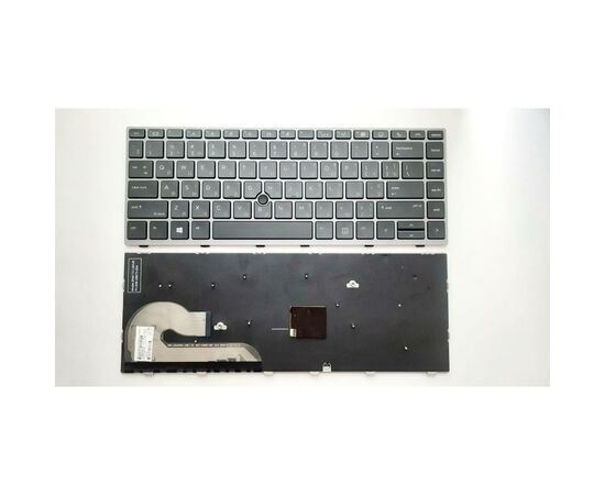Клавиатура ноутбука HP EliteBook 840 G5 черная с серой рамкой, ТП и подсв (A46155)