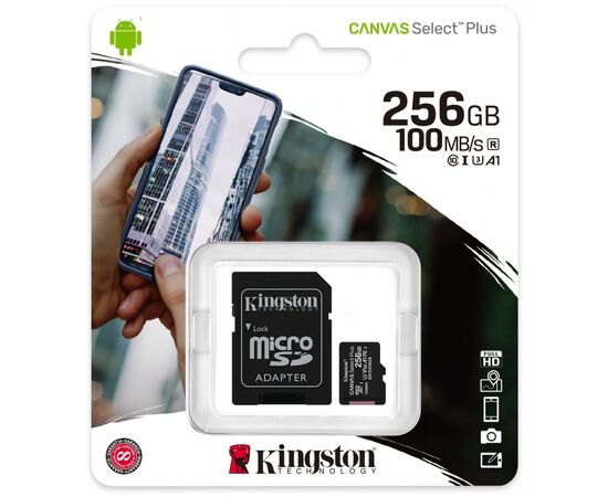Карта памяти Kingston 256GB microSD class 10 A1 Canvas Select Plus (SDCS2/256GB), изображение 3 Карта памяти Kingston 256GB microSD class 10 A1 Canvas Select Plus (SDCS2/256GB), изображение 3