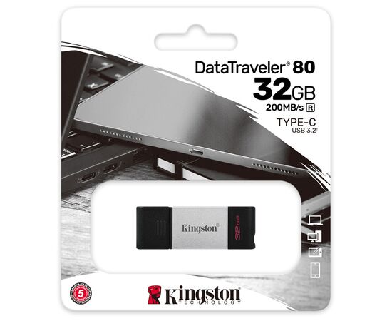 USB флеш накопитель Kingston 32GB DataTraveler 80 USB 3.2/Type-C (DT80/32GB), изображение 5 USB флеш накопитель Kingston 32GB DataTraveler 80 USB 3.2/Type-C (DT80/32GB), изображение 5