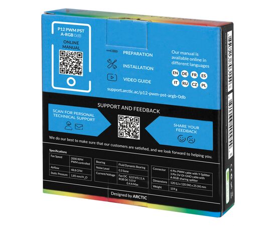 Кулер для корпуса Arctic P12 PWM PST A-RGB (ACFAN00231A), изображение 5 Кулер для корпуса Arctic P12 PWM PST A-RGB (ACFAN00231A), изображение 5