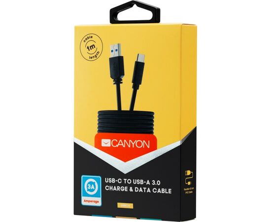 Дата кабель USB 3.0 AM to Type-C 1.0m 3A black Canyon (CNE-USBC4B), изображение 2 Дата кабель USB 3.0 AM to Type-C 1.0m 3A black Canyon (CNE-USBC4B), изображение 2