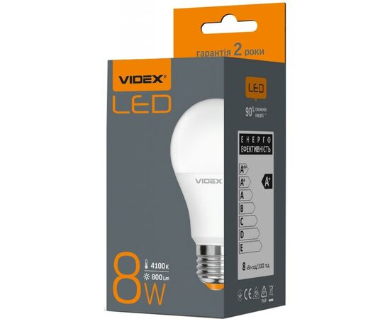 Лампочка Videx A60e 8W E27 4100K 220V, изображение 2 Лампочка Videx A60e 8W E27 4100K 220V, изображение 2