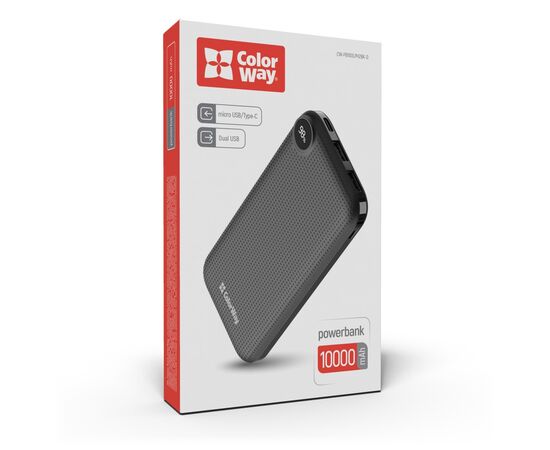 Батарея универсальная ColorWay 10 000 mAh Slim, LCD, Black (CW-PB100LPH2BK-D), изображение 10 Батарея универсальная ColorWay 10 000 mAh Slim, LCD, Black (CW-PB100LPH2BK-D), изображение 10