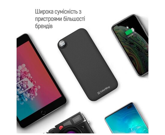 Батарея универсальная ColorWay 10 000 mAh Slim, LCD, Black (CW-PB100LPH2BK-D), изображение 6 Батарея универсальная ColorWay 10 000 mAh Slim, LCD, Black (CW-PB100LPH2BK-D), изображение 6