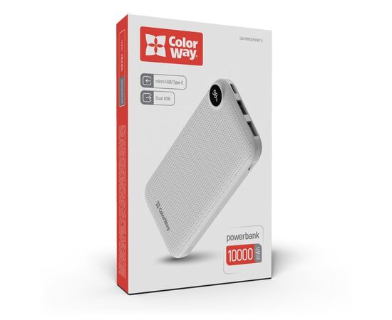 Батарея универсальная ColorWay 10 000 mAh Slim, LCD, White (CW-PB100LPH2WT-D), изображение 10 Батарея универсальная ColorWay 10 000 mAh Slim, LCD, White (CW-PB100LPH2WT-D), изображение 10