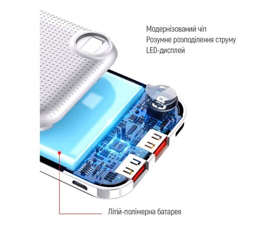 Батарея универсальная ColorWay 10 000 mAh Slim, LCD, White (CW-PB100LPH2WT-D), изображение 7 Батарея универсальная ColorWay 10 000 mAh Slim, LCD, White (CW-PB100LPH2WT-D), изображение 7