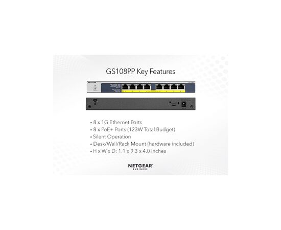 Коммутатор сетевой Netgear GS108PP-100EUS, изображение 3 Коммутатор сетевой Netgear GS108PP-100EUS, изображение 3