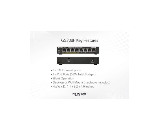 Коммутатор сетевой Netgear GS308P-100PES, изображение 3 Коммутатор сетевой Netgear GS308P-100PES, изображение 3