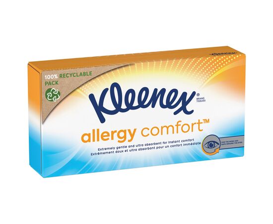 Салфетки косметические Kleenex Allergy Comfort 3 слоя в коробке 56 шт. (5029053577210), изображение 2 Салфетки косметические Kleenex Allergy Comfort 3 слоя в коробке 56 шт. (5029053577210), изображение 2