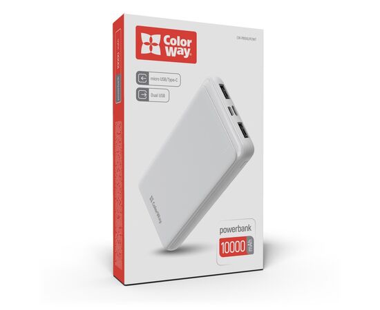 Батарея универсальная ColorWay 10 000 mAh Slim, White (CW-PB100LPF2WT), изображение 10 Батарея универсальная ColorWay 10 000 mAh Slim, White (CW-PB100LPF2WT), изображение 10