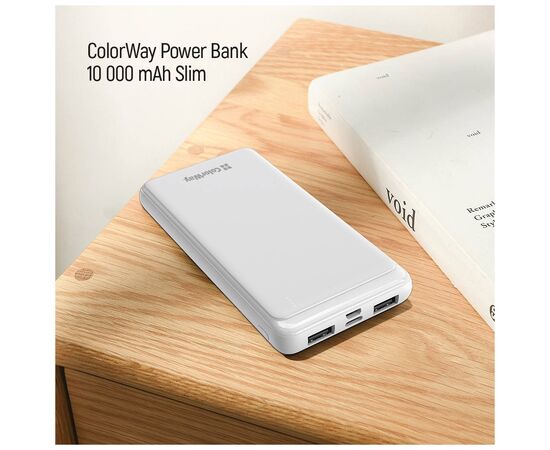 Батарея универсальная ColorWay 10 000 mAh Slim, White (CW-PB100LPF2WT), изображение 9 Батарея универсальная ColorWay 10 000 mAh Slim, White (CW-PB100LPF2WT), изображение 9
