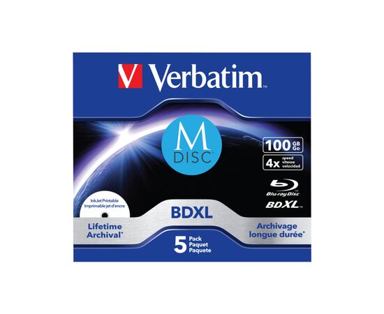 Диск BD Verbatim DL 100GB 4x Lifetime archival M-Disc 5шт Jewel (43834), изображение 2 Диск BD Verbatim DL 100GB 4x Lifetime archival M-Disc 5шт Jewel (43834), изображение 2