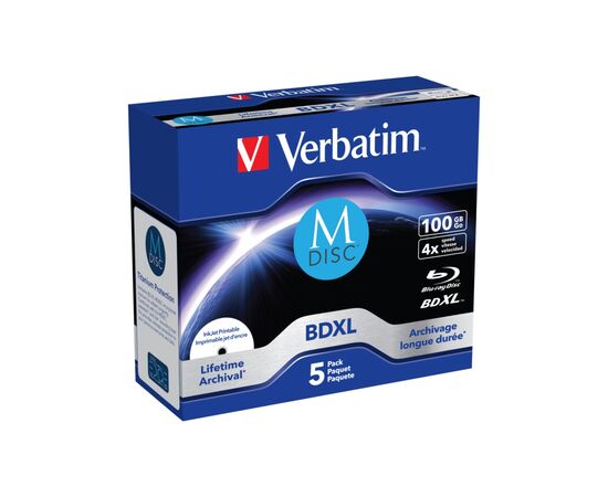 Диск BD Verbatim DL 100GB 4x Lifetime archival M-Disc 5шт Jewel (43834)