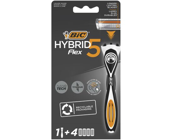 Бритва Bic Flex 5 Hybrid с 4 сменными картриджами (3086123644984)