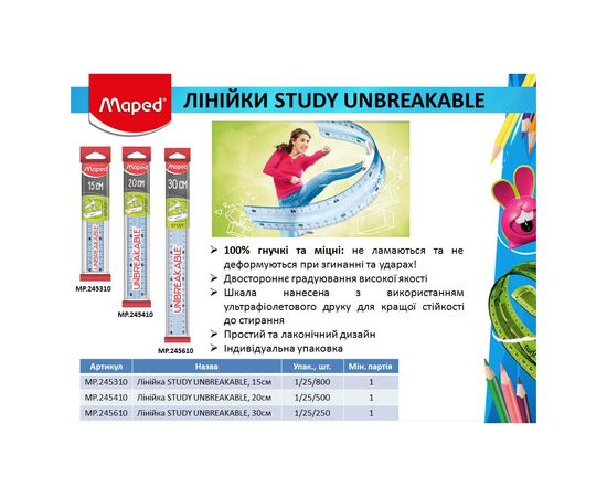 Линейка Maped STUDY UNBREAKABLE, 15см (MP.245310), изображение 3 Линейка Maped STUDY UNBREAKABLE, 15см (MP.245310), изображение 3