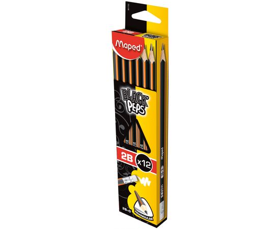 Карандаш графитный Maped BLACK PEPS, 2B, с ластиком (MP.851722), изображение 2 Карандаш графитный Maped BLACK PEPS, 2B, с ластиком (MP.851722), изображение 2