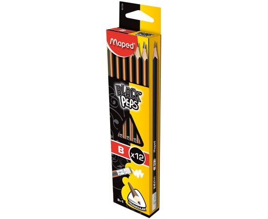 Карандаш графитный Maped BLACK PEPS, B, с ластиком (MP.851724), изображение 2 Карандаш графитный Maped BLACK PEPS, B, с ластиком (MP.851724), изображение 2