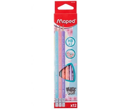 Карандаш графитный Maped BLACK PEPS, HB, с ластиком, PASTEL (MP.851730), изображение 2 Карандаш графитный Maped BLACK PEPS, HB, с ластиком, PASTEL (MP.851730), изображение 2