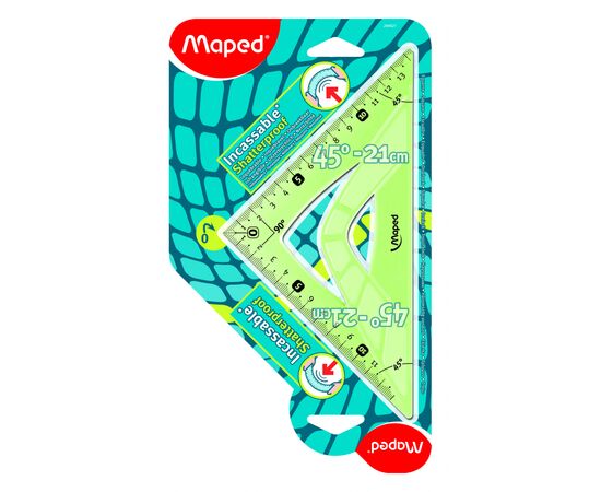 Линейка Maped Угольник UNBREAKABLE 45гр/210мм (гипотенуза) пластик (MP.244421), изображение 2 Линейка Maped Угольник UNBREAKABLE 45гр/210мм (гипотенуза) пластик (MP.244421), изображение 2