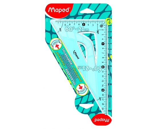 Линейка Maped Угольник UNBREAKABLE 60гр/210мм, пластик (MP.244621), изображение 2 Линейка Maped Угольник UNBREAKABLE 60гр/210мм, пластик (MP.244621), изображение 2