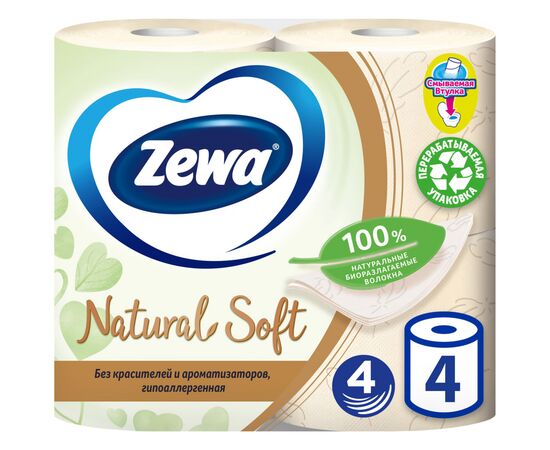 Туалетний папір Zewa Natural Soft 4 шари 4 рулони (7322541270043)