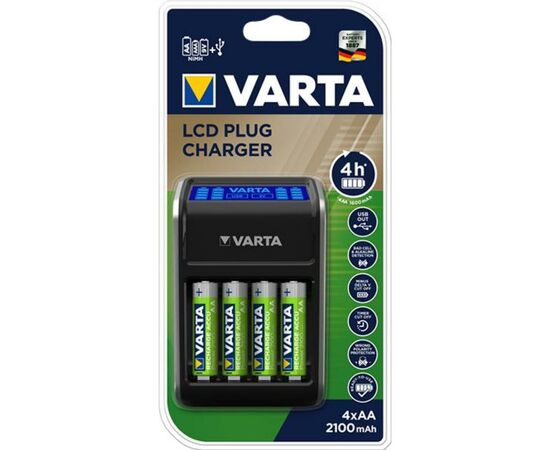 Зарядное устройство для аккумуляторов Varta LCD PLUG CHARGER +4*AA 2100 mAh (57687101441), изображение 4 Зарядное устройство для аккумуляторов Varta LCD PLUG CHARGER +4*AA 2100 mAh (57687101441), изображение 4