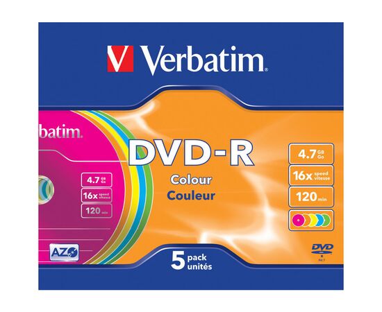 Диск DVD Verbatim 4.7Gb 16X Slim case 5 шт Color (43557), изображение 2 Диск DVD Verbatim 4.7Gb 16X Slim case 5 шт Color (43557), изображение 2