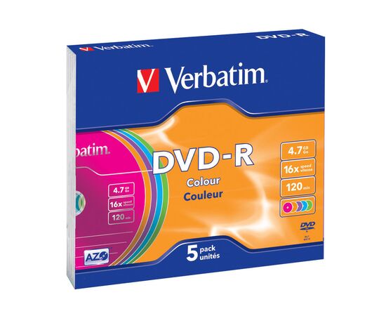 Диск DVD Verbatim 4.7Gb 16X Slim case 5 шт Color (43557)