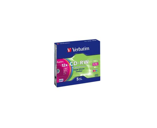 Диск CD Verbatim CD-RW 700Mb 12X SlimBox 5шт Color (43167)