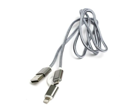 Дата кабель USB 2.0 AM to Lightning + Micro 5P 1.0m cotton PowerPlant (KD00AS1289)