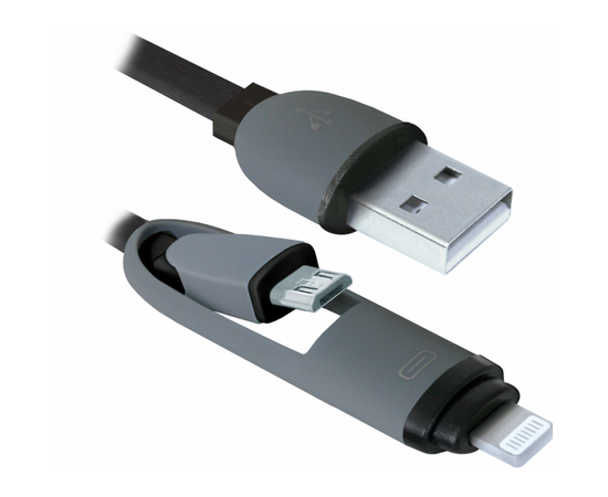 Дата кабель USB10-03BP USB - Micro USB/Lightning, black, 1m Defender (87488), изображение 2 Дата кабель USB10-03BP USB - Micro USB/Lightning, black, 1m Defender (87488), изображение 2
