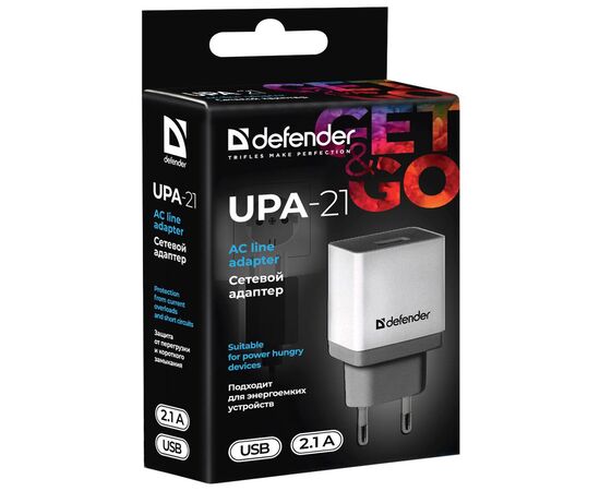 Зарядное устройство Defender UPA-21 white, 1xUSB, 5V / 2.1A (83571), изображение 3 Зарядное устройство Defender UPA-21 white, 1xUSB, 5V / 2.1A (83571), изображение 3
