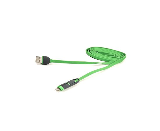 Дата кабель USB 2.0 AM to Lightning + Micro 5P 2.0m 2A flat green PowerPlant (CA910502)