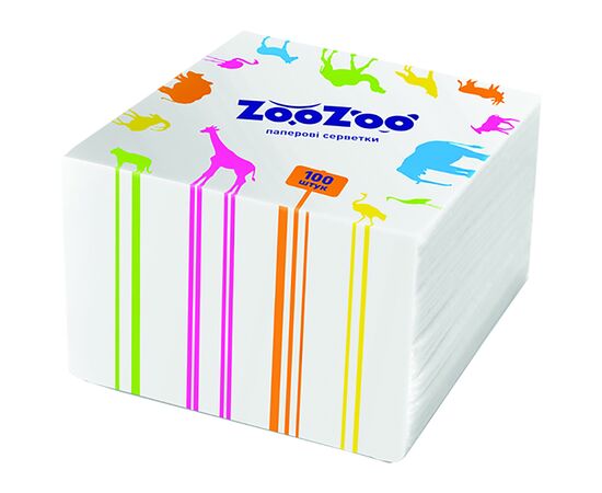 Салфетки столовые ZooZoo однослойные белые 24x23 см 100 шт. (4823019009293)