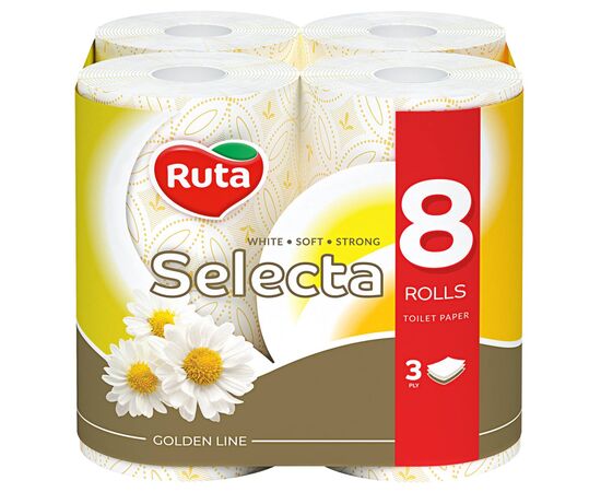Туалетний папір Ruta Selecta з ароматом ромашки 3 шари 8 рулонів (4820023744790)