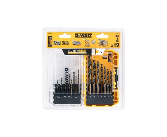 Набор сверл DeWALT по металлу Black&Gold HSS-G, 19 шт, кейс Tough Case (DT70728), изображение 2 Набор сверл DeWALT по металлу Black&Gold HSS-G, 19 шт, кейс Tough Case (DT70728), изображение 2